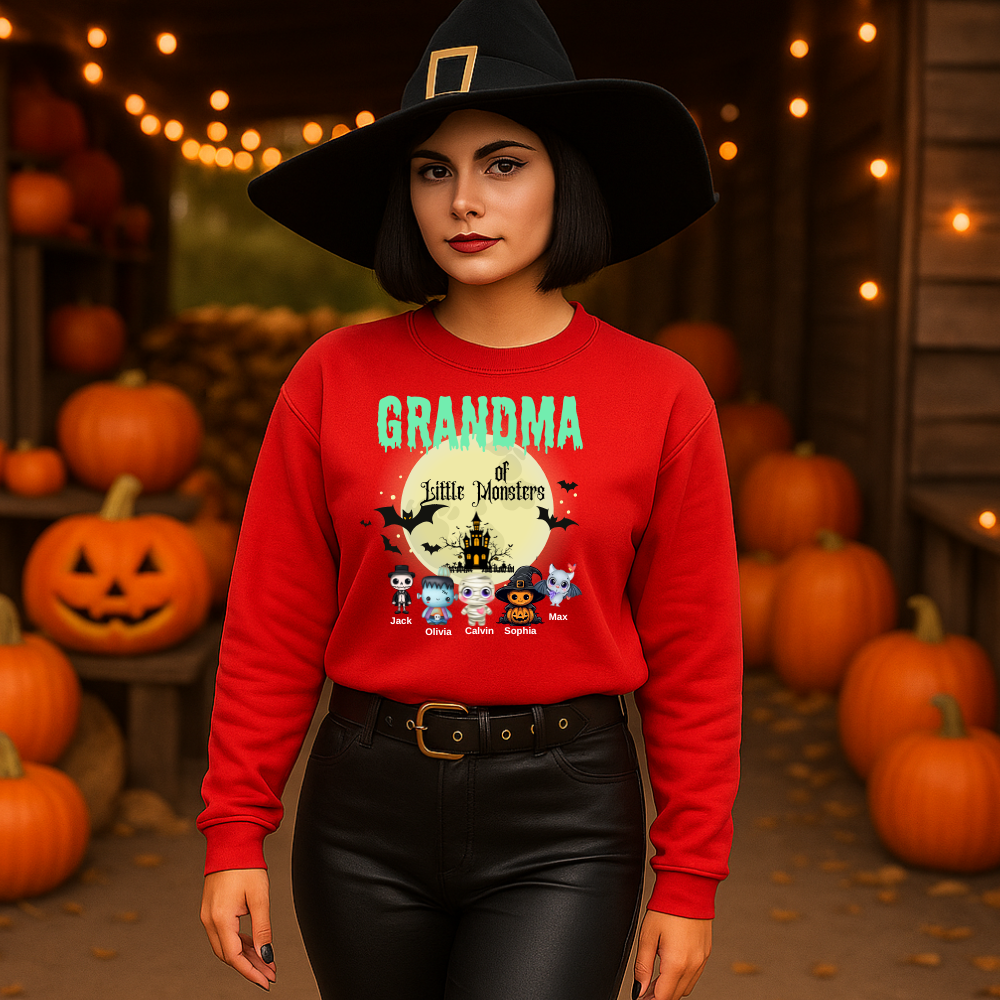 Custom Halloween Grandmas Little Monster Sweatshirt, Personalized with Kids' Names