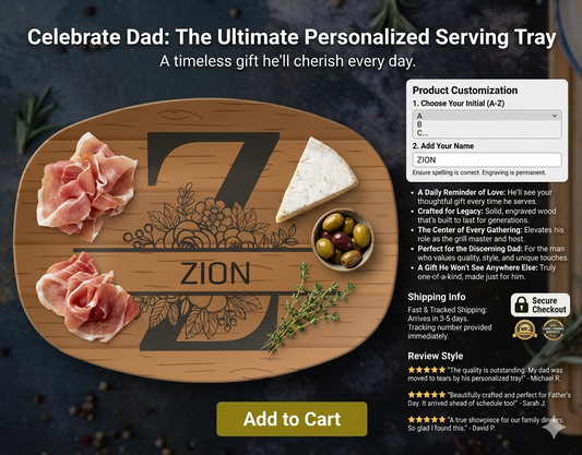 “The Personalized Platter Every Dad Will Use This Father’s Day”, “Add your family name “Customize Your Platter Below”