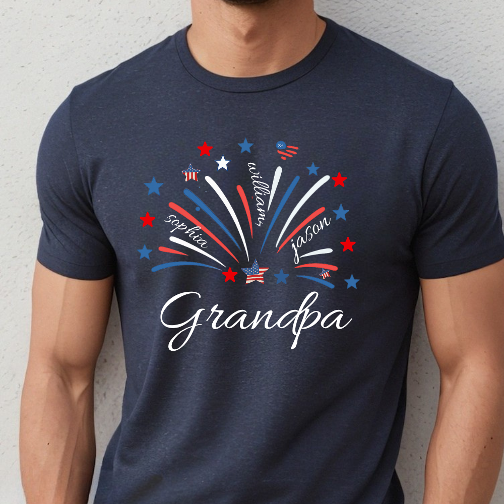 Personalized Grandpa Fireworks Shirt – Custom Grandkids Names Patriotic 4th of July Tee