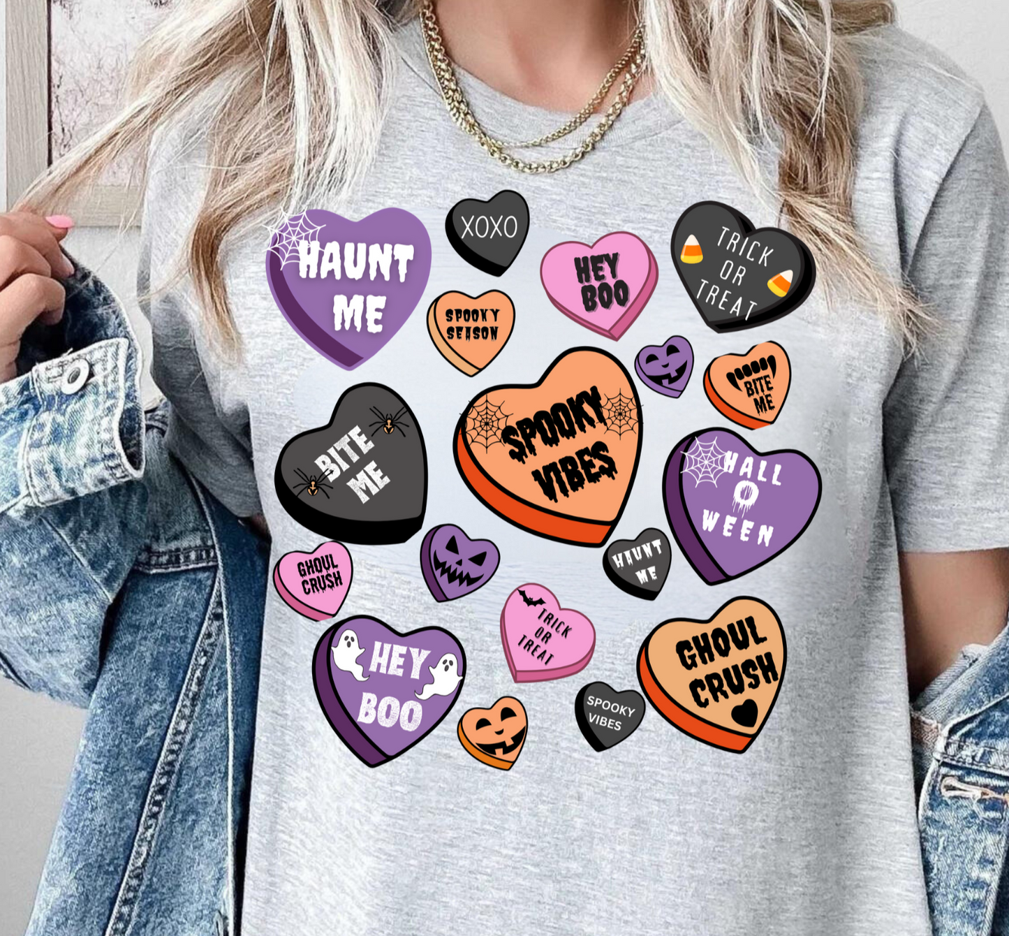 Halloween Candy Heart Short Sleeve T-Shirt | Candy Heart Halloween Gifts