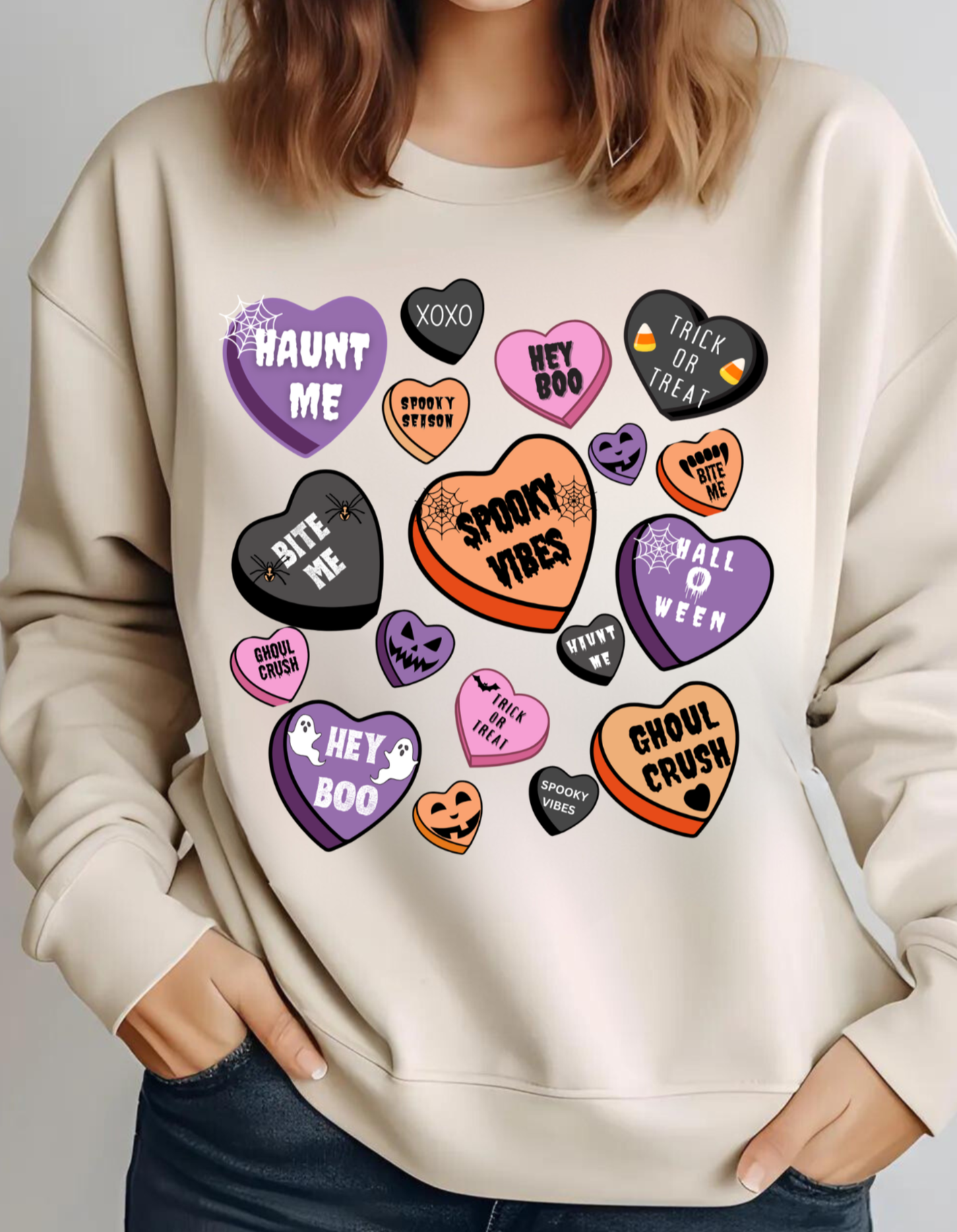 Halloween Candy Heart Sweatshirt/ Crewneck Pullover | Ready for Halloween!!