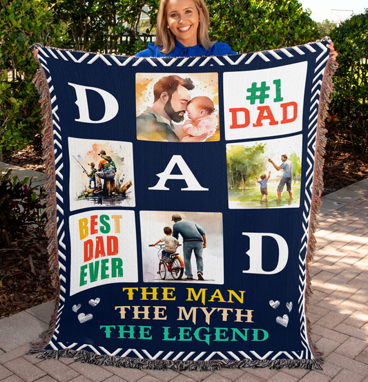 To Dad "The Man, The Myth, The Legend" Heirloom Woven Blanket 50x60