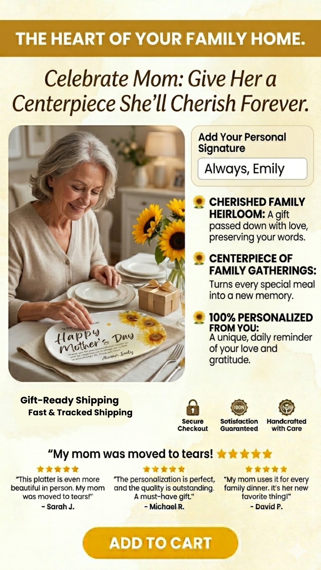 Personalized Mother's Day Platter, Gift for Mom from Daughter or Son, “Customize Your Platter Below” Custom Sunflower Plate, Unique Keepsake
