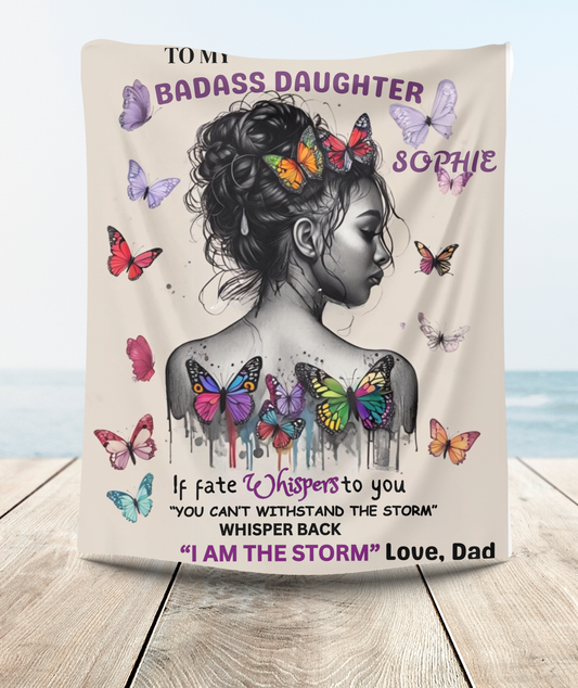 Personalized To My Badass Daughter Blanket - Empowering Gift For Daughter From Dad