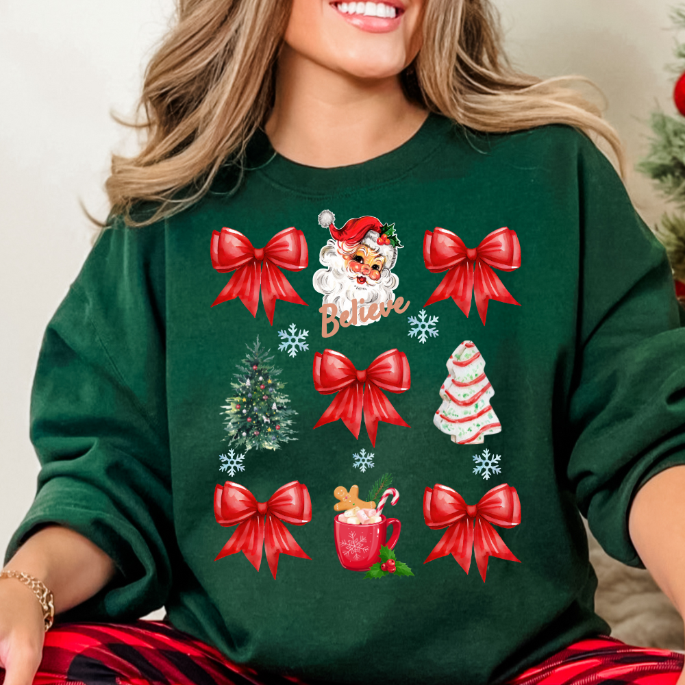 Coquette Bow Sweatshirt, Cute Red Ribbon Santa Sweatshirt