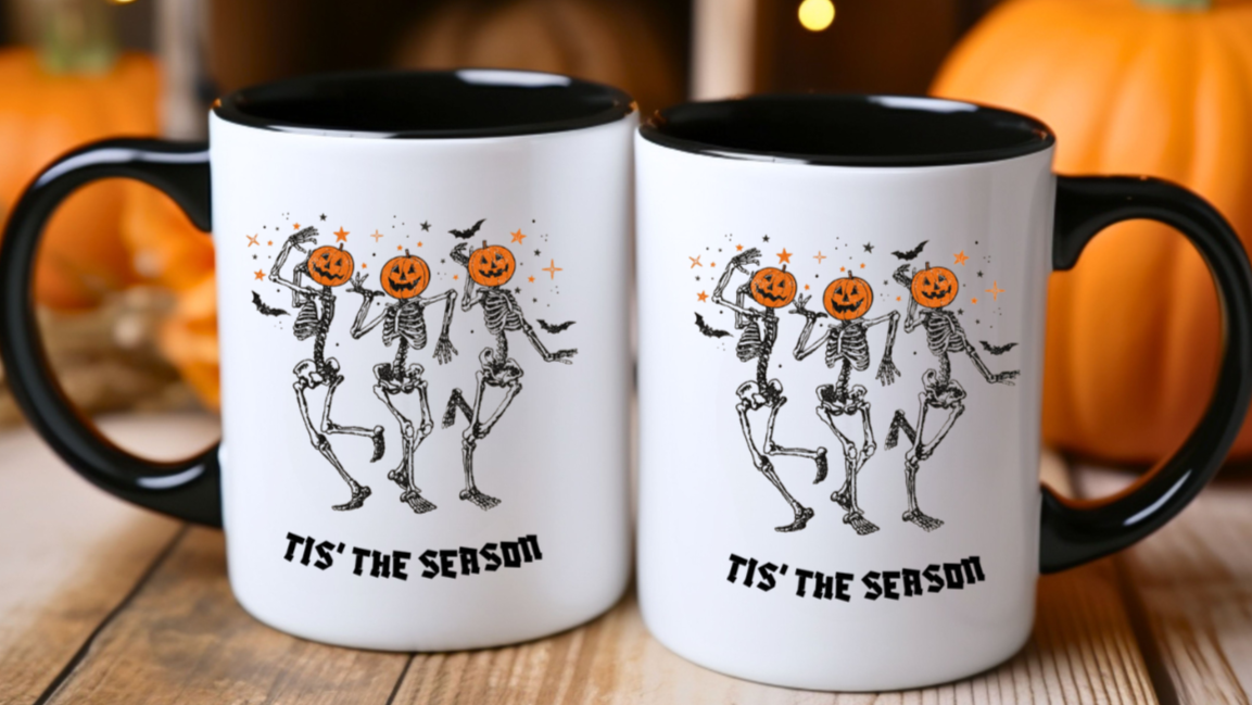 Halloween Coffee Mug, Pumpkin Head Mug, Gift For Halloween, Dancing Skeleton Mug,  11oz Accent Mug