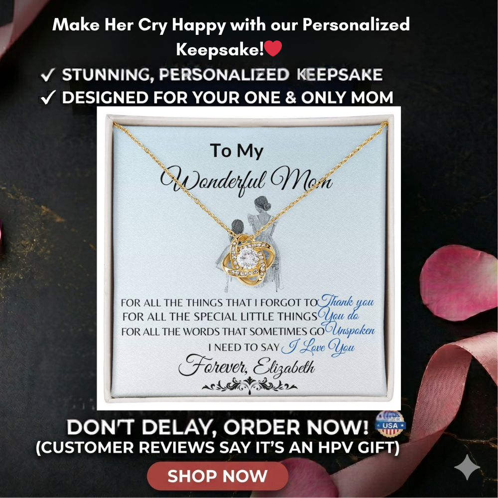To My Wonderful Mom Necklace – Love Knot Message Card Gift | Elegant Crystal Pendant for Mother’s Day, Birthday or Just Because