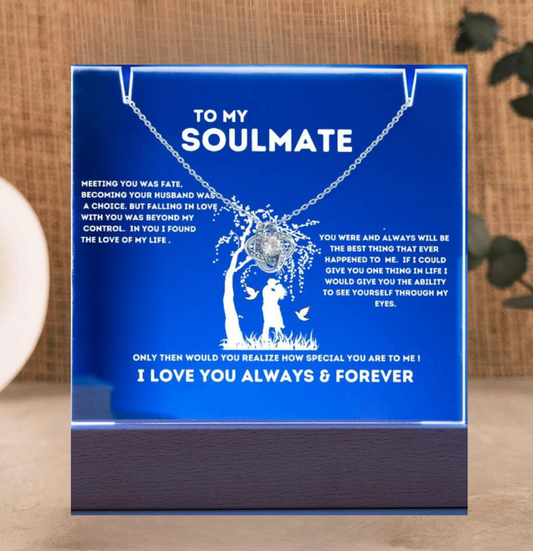 To My Soulmate "Meeting You Was Fate" Keepsake Nite Light Acrylic Plaque with the Beautiful Love Knot Necklace!