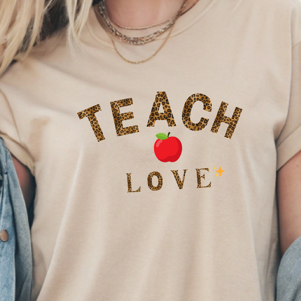 Teach Love Leopard Print Teacher Shirt – Cute Classroom Gift for Teachers, Back to School Teacher Tee