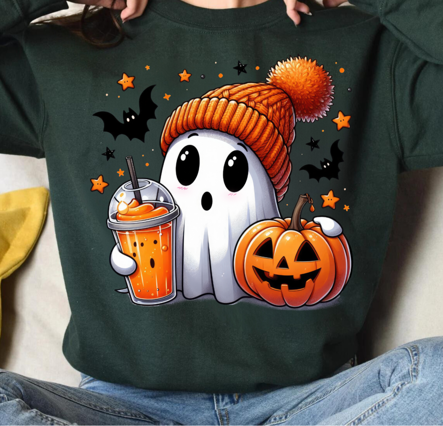 Halloween Cute Ghost Sweatshirt Crewneck Pullover