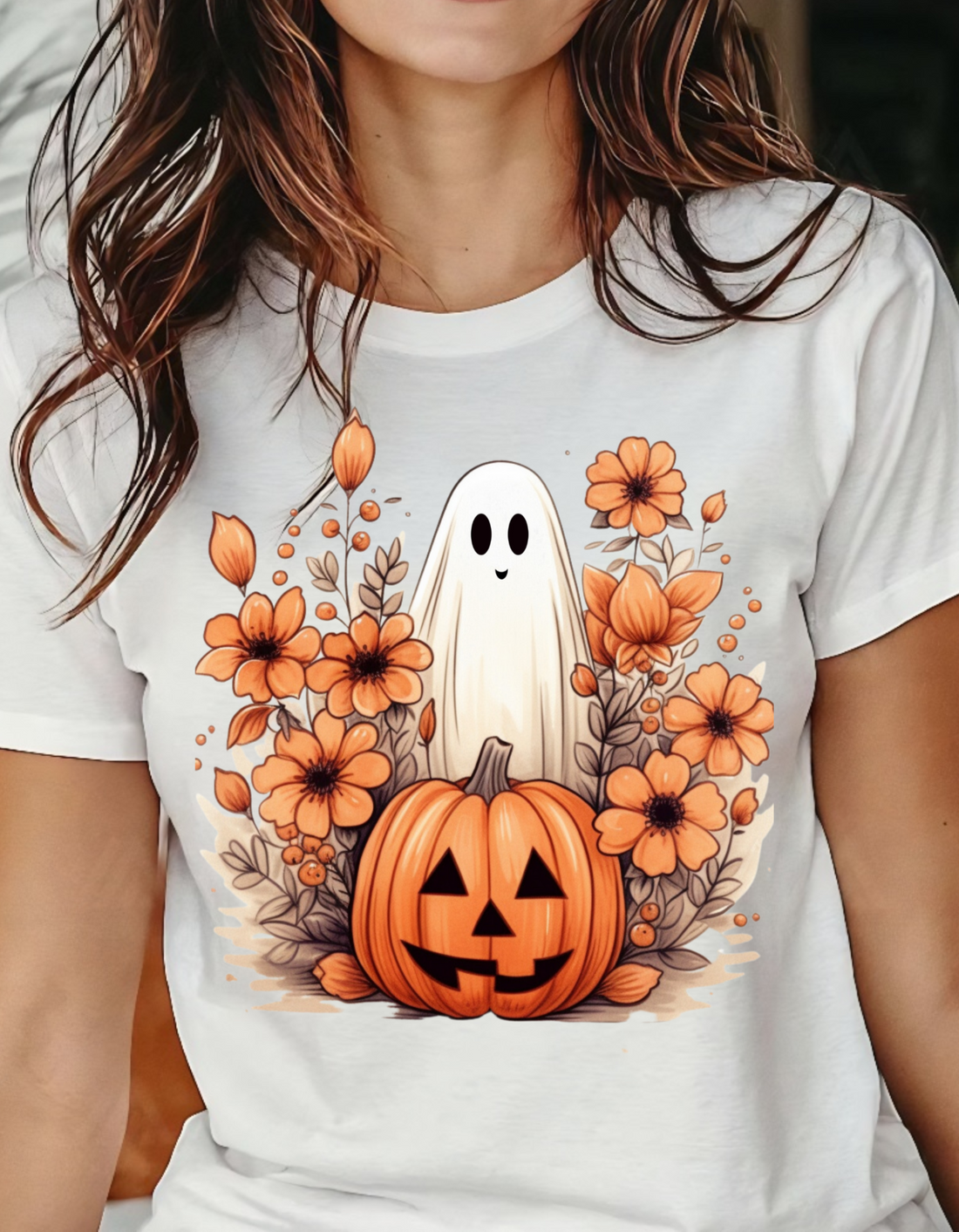 Retro Floral Ghost Halloween T-Shirt