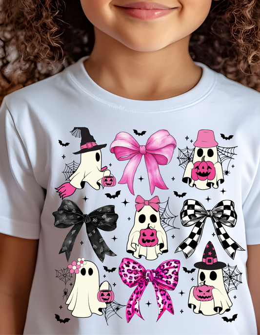 Coquette Halloween Shirt, Youth Cute Ghost Graphic T-Shirt!