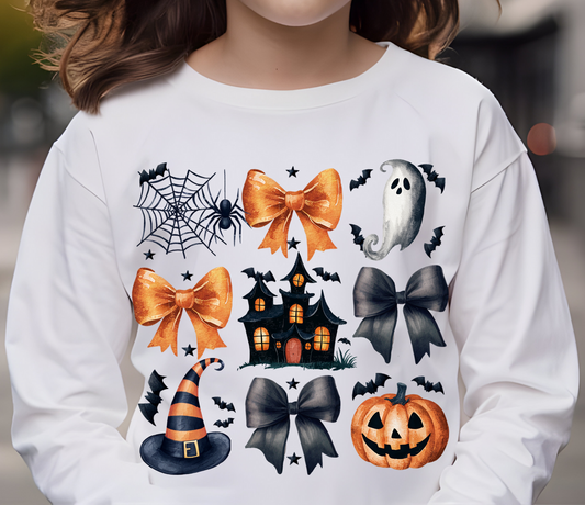 Halloween Coquette Bows, Ghosts and Pumpkins Youth T-Shirts!