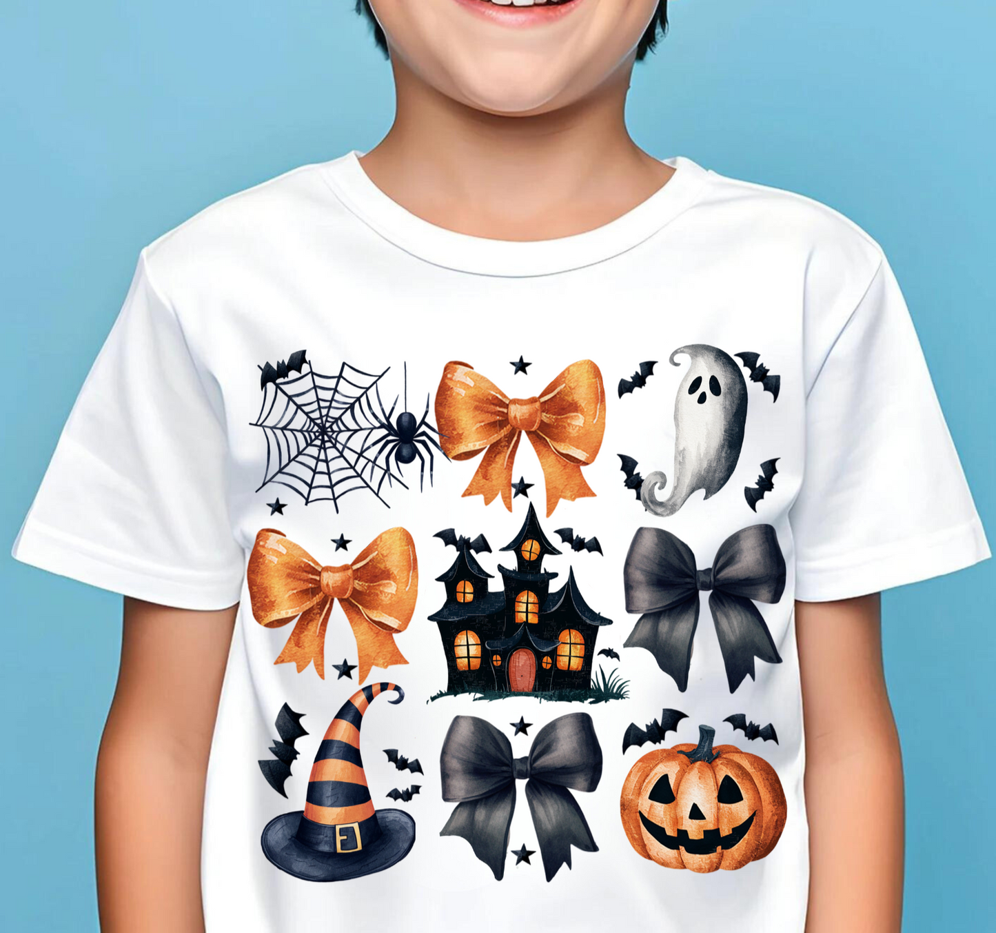 Halloween Coquette Bows, Ghosts and Pumpkins Youth T-Shirts!