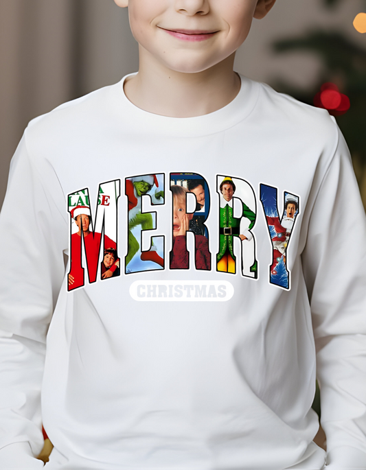 Merry Christmas 90s Movies Crewneck Youth LS T-Shirt!