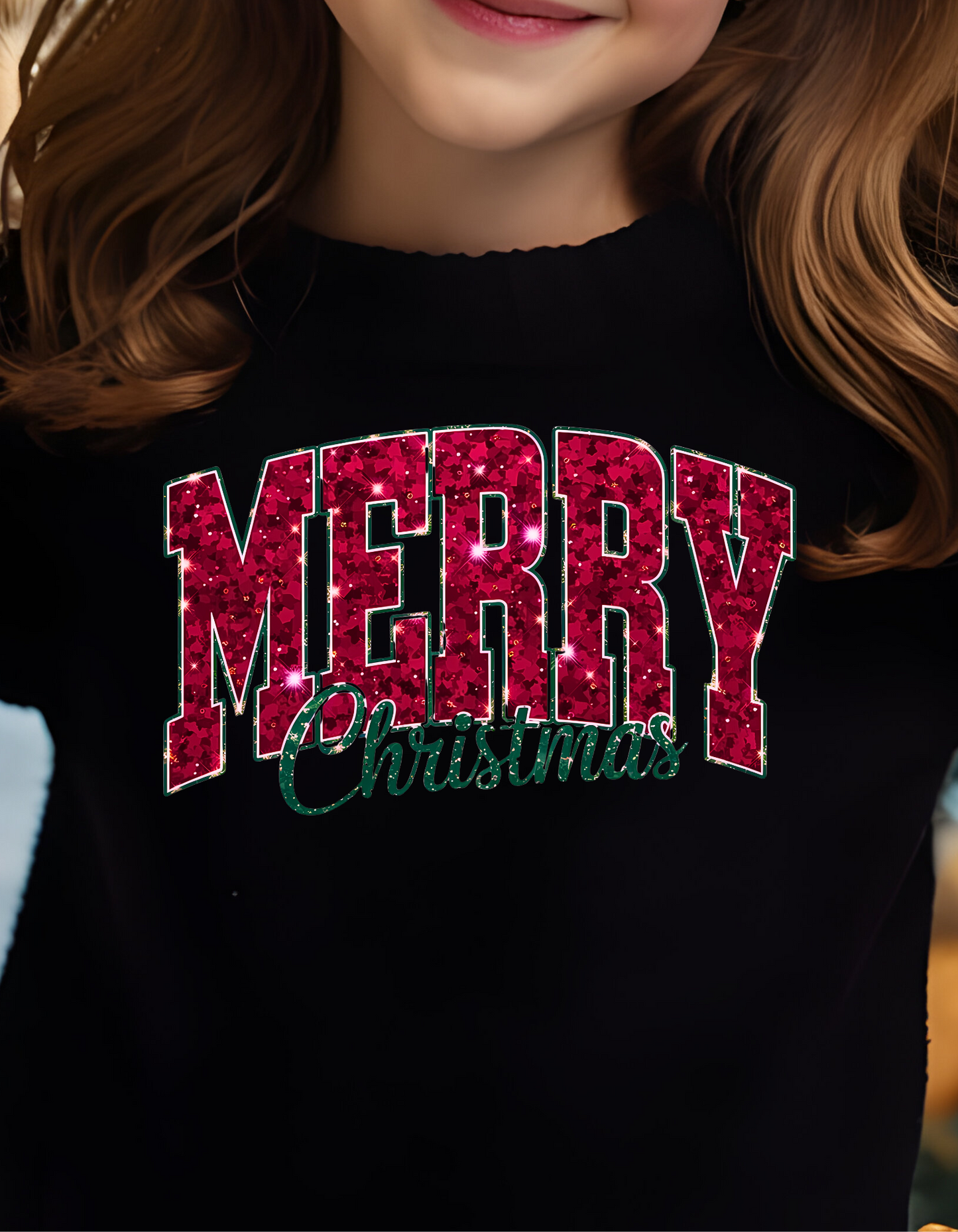 Merry Christmas Faux Glitter Sweatshirt | Cute Winter Shirt