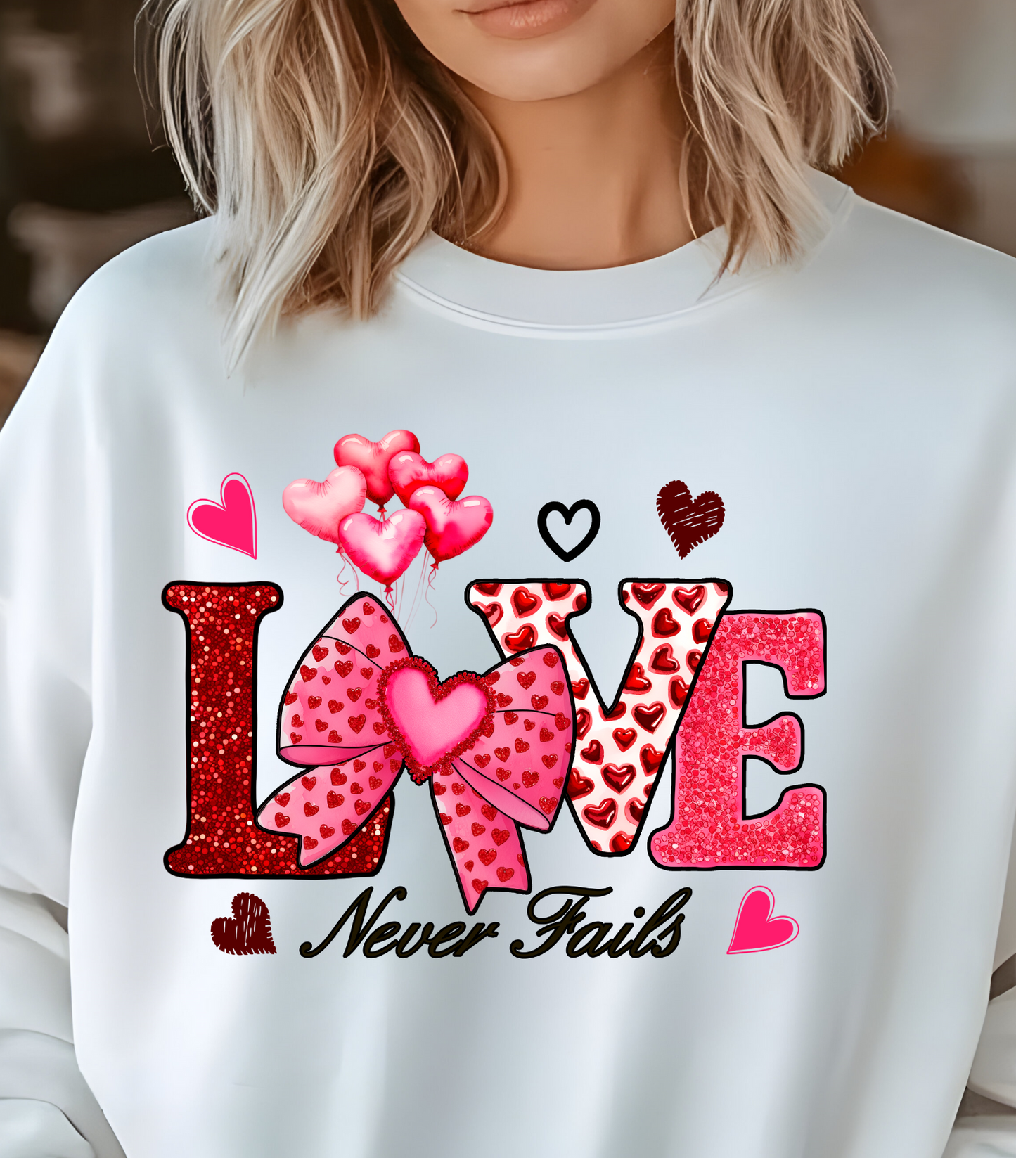 Valentine Day "Love Never Fails" Pullover Sweatshirt!