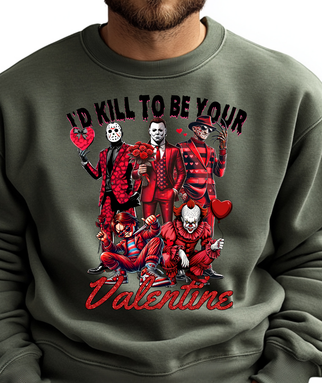 "I'd Kill to be your Valentine" Horrow Valentine Coquette Pullover Sweatshirt