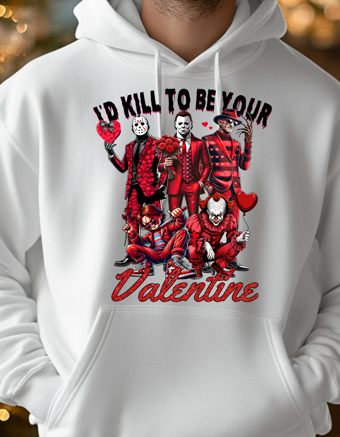 "I'd Kill to be Your Valentine" Horror Valentine Coquette Pullover Hoodie