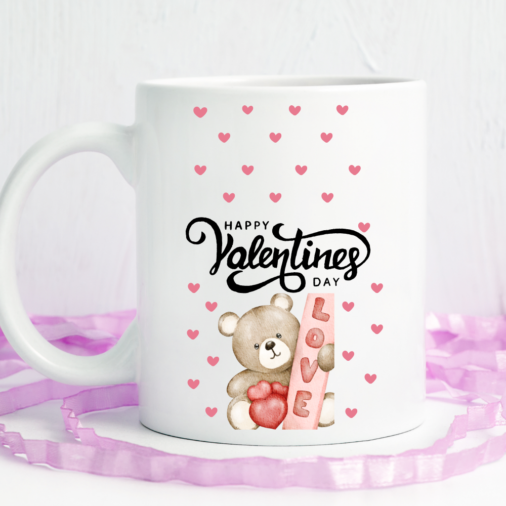 Happy Valentine "Bear Love" Cute Hearts Mugs!