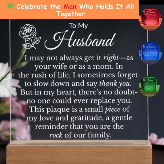 To My Husband "Rock of the Family" Acrylic Square Nite Light