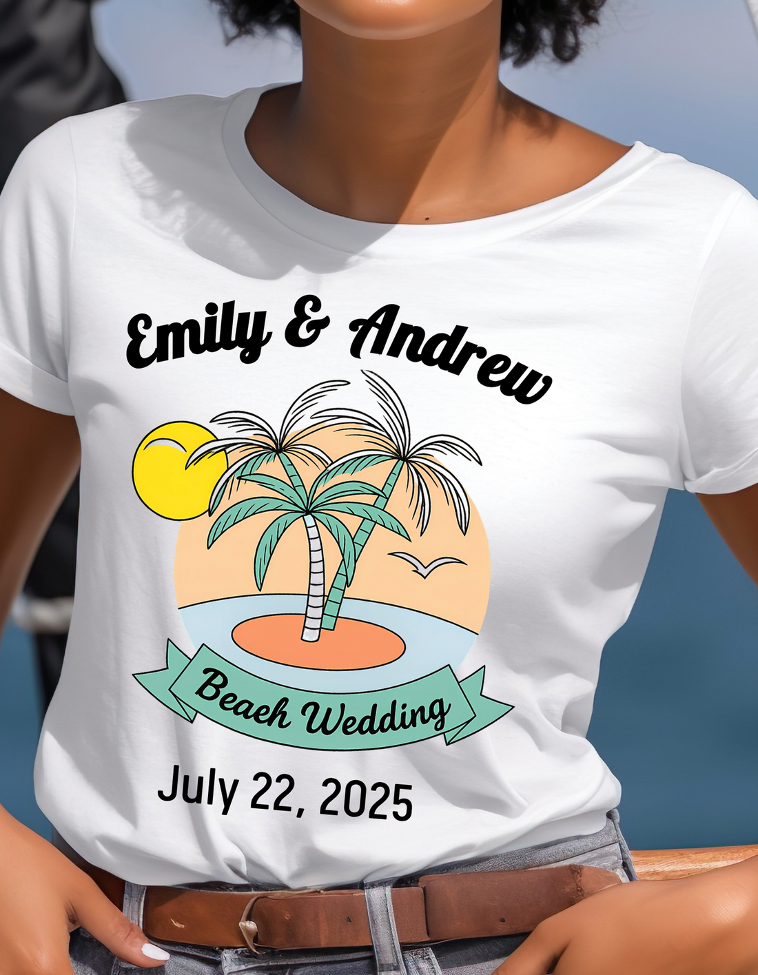 Personalized Beach Wedding Palm Tree Shirt, Custom Bride Groom Name Shirt, Tropical Destination Wedding Tee