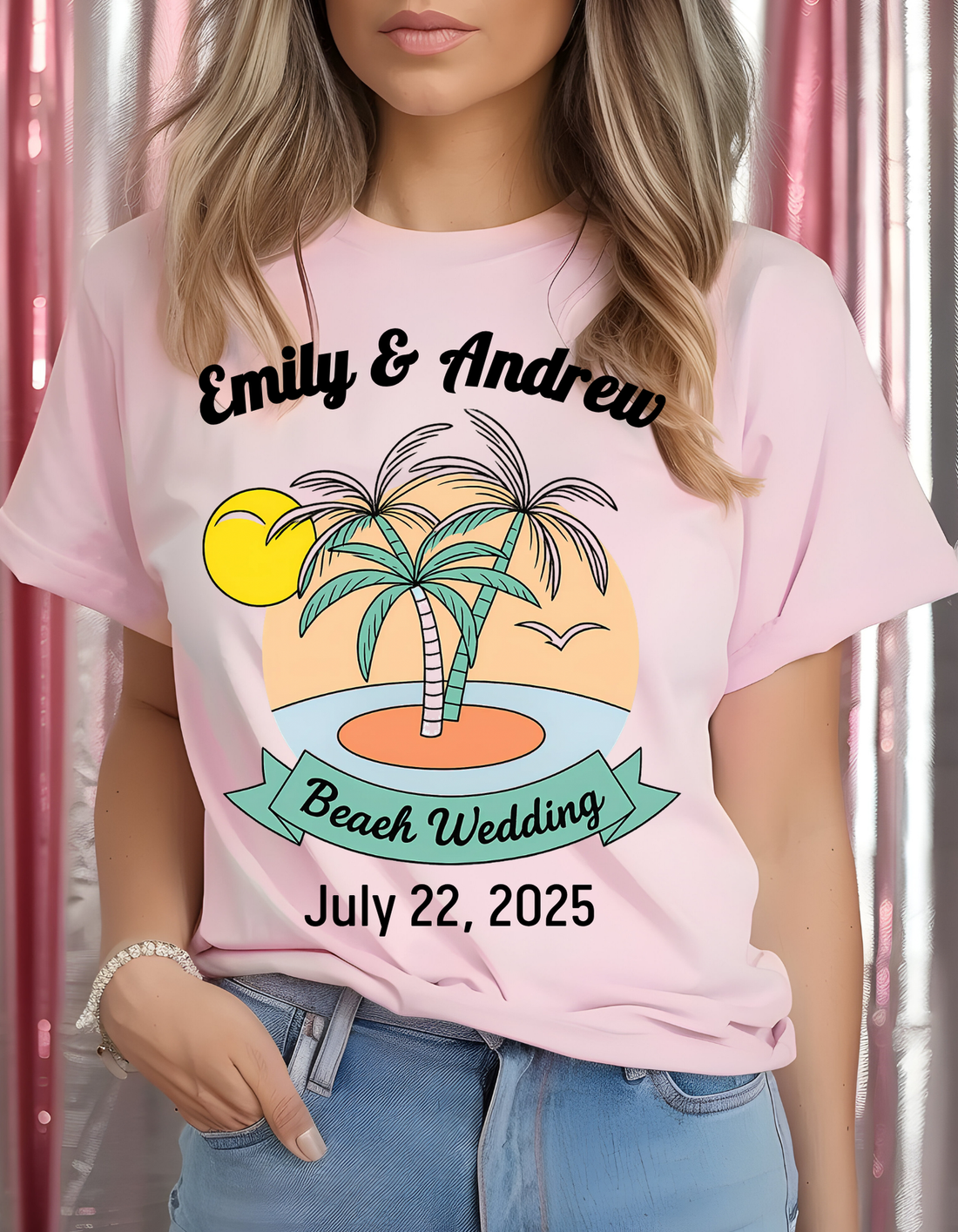 Personalized Beach Wedding Palm Tree Shirt, Custom Bride Groom Name Shirt, Tropical Destination Wedding Tee