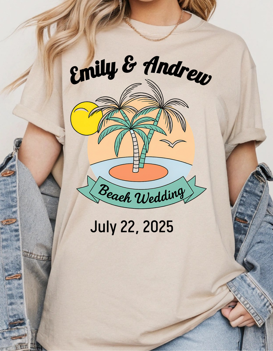 Personalized Beach Wedding Palm Tree Shirt, Custom Bride Groom Name Shirt, Tropical Destination Wedding Tee
