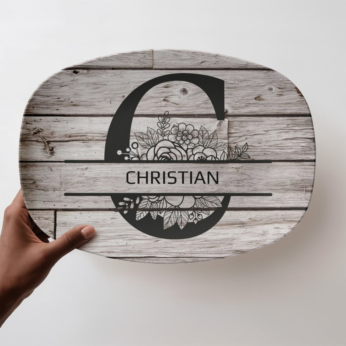 Personalized Father’s Day Platter – Custom Initial & Name Decorative Serving Tray (10x14”) – Wood Look Design Gift for Dad