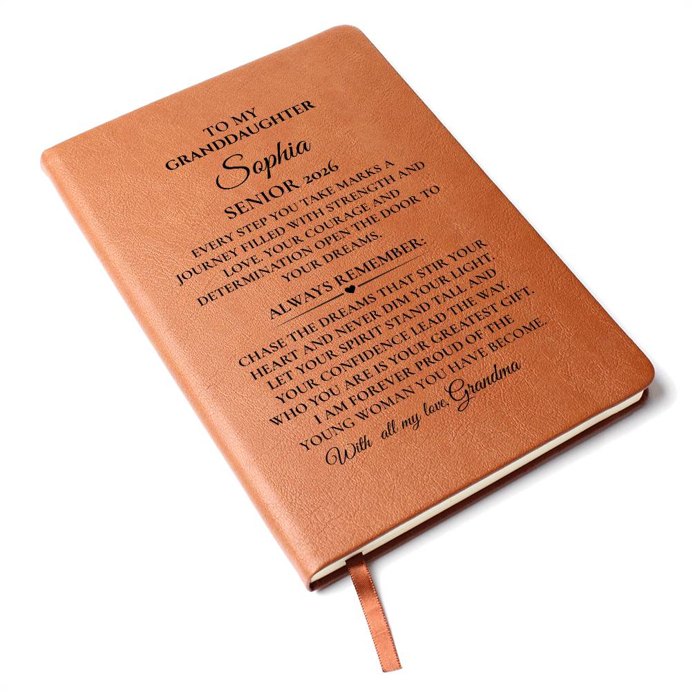 To My Granddaughter Senior 2026 Journal, Personalized Graduation Notebook Gift from Grandma, Custom Name Keepsake