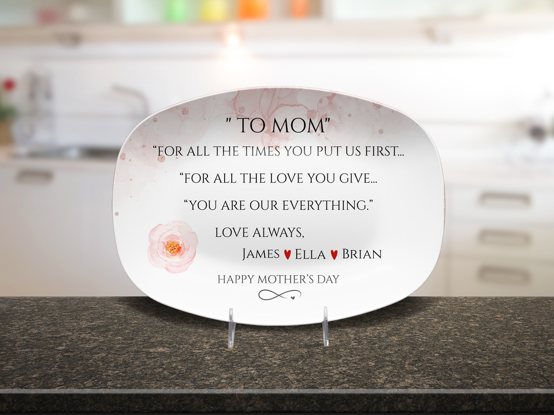 Personalized Mother’s Day Platter – Custom Mom Gift with Kids Names – “To Mom” Sentimental Keepsake Plate – Gift from Daughter or Son