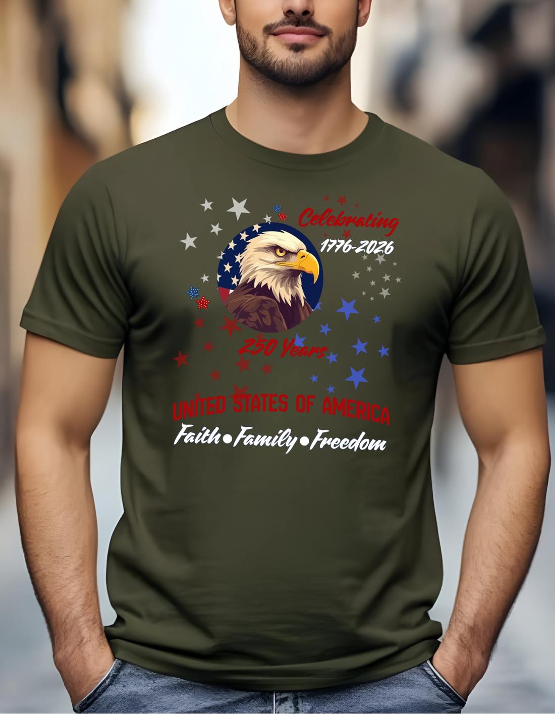 America 250 Shirt 1776-2026 | Patriotic Eagle T-Shirt | United States of America Tee | Faith Family Freedom Shirt | July 4th Celebration