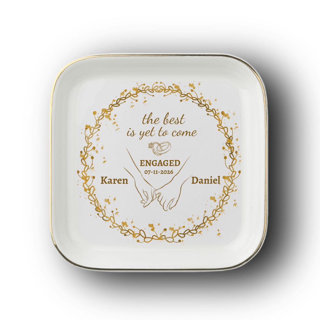 Personalized Engagement Jewelry Dish – Custom Couple Ring Holder With Names and Engagement Date