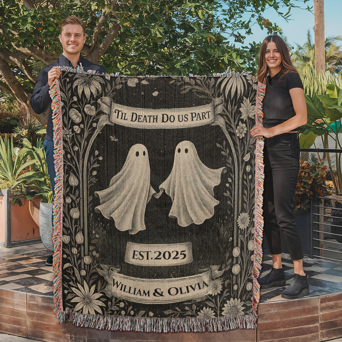Personalized Ghost Couple 'Till Death Do Us Part' | Wedding Gift | Spooky Halloween Blanket  50x60