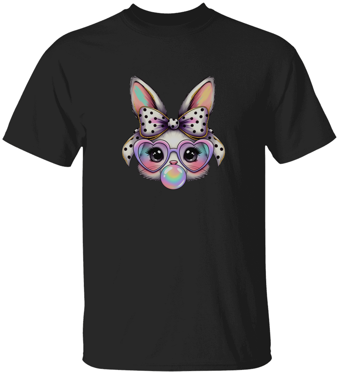 Cute Bunny Kids T-Shirt, Bunny with Glasses Tee, Fun Kids Gift, Adorable Animal Shirt, Unicorn Ears Design, Polka Dot Bow, Playful Fashion