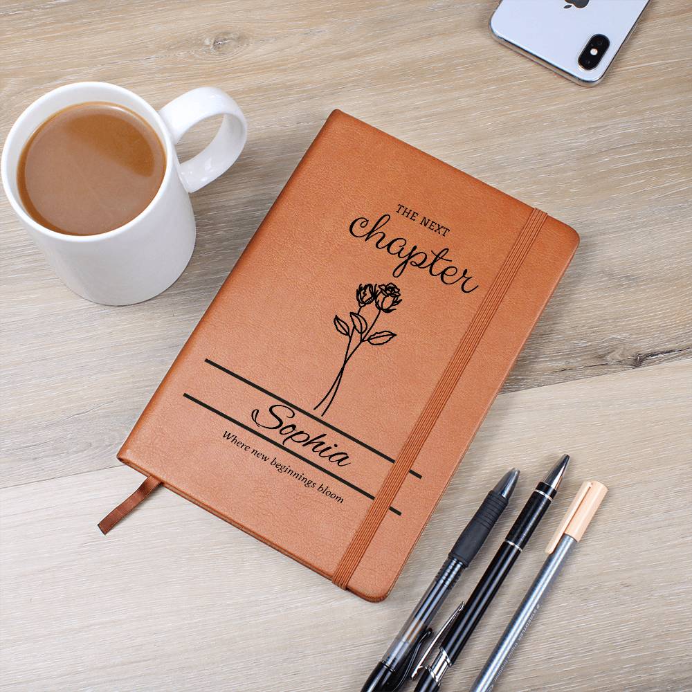 Personalized Graduation Leather Journal with Birth Flowers, Vegan Notebook Gift, Custom Name, Inspirational Quote