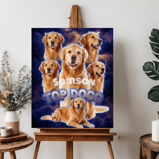 Custom Pet Portrait Canvas, Personalized Dog Wall Art, Golden Retriever Print, Unique Pet Gift, 24x36 in.