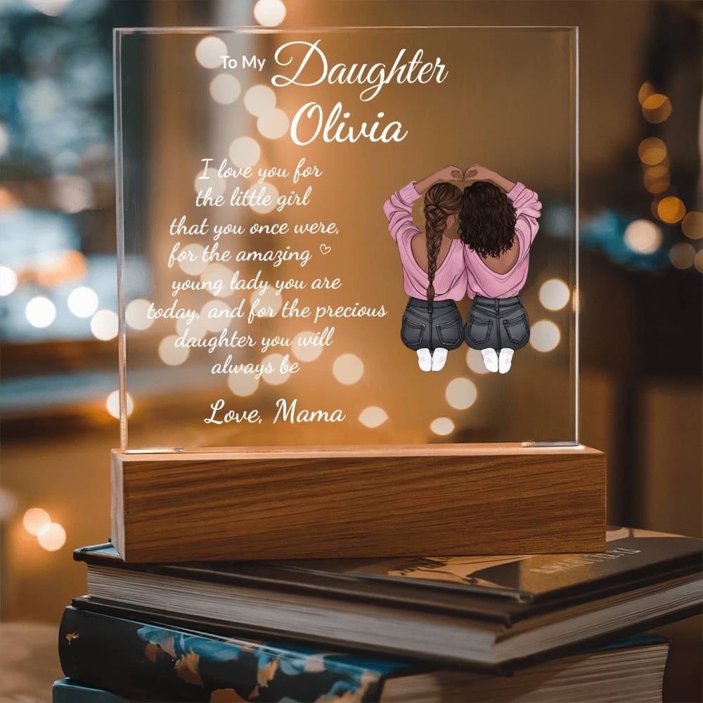 Personalized Acrylic Plaque with LED Base, Customizable Gift for Daughter, Premium Acrylic Nite Light