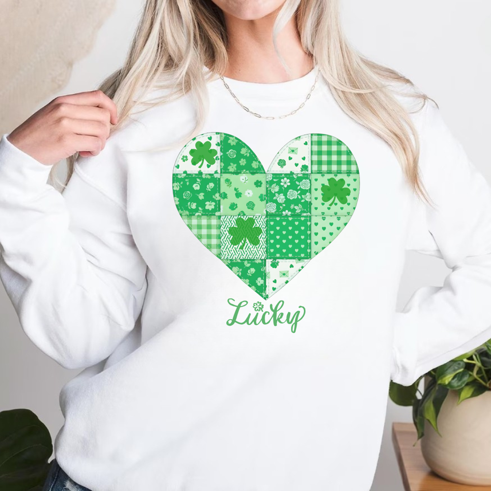 St. Patrick's Day Sweatshirt, Women's Clover Heart Design, Cozy Spring Fashion Gift