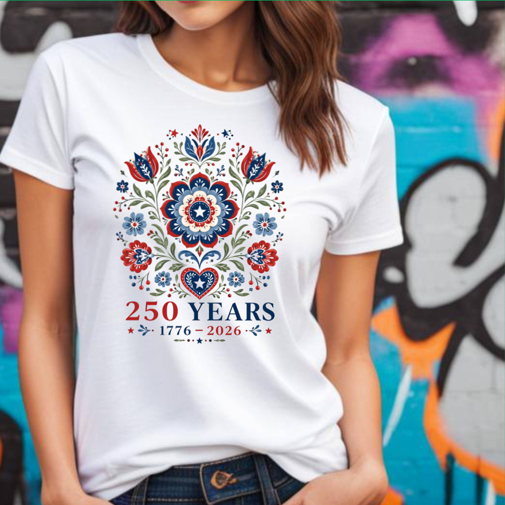 Patriotic Floral Anniversary T-Shirt, 250 Years Celebration Tee, American Heritage Gift, Vintage Style, Graphic Tee