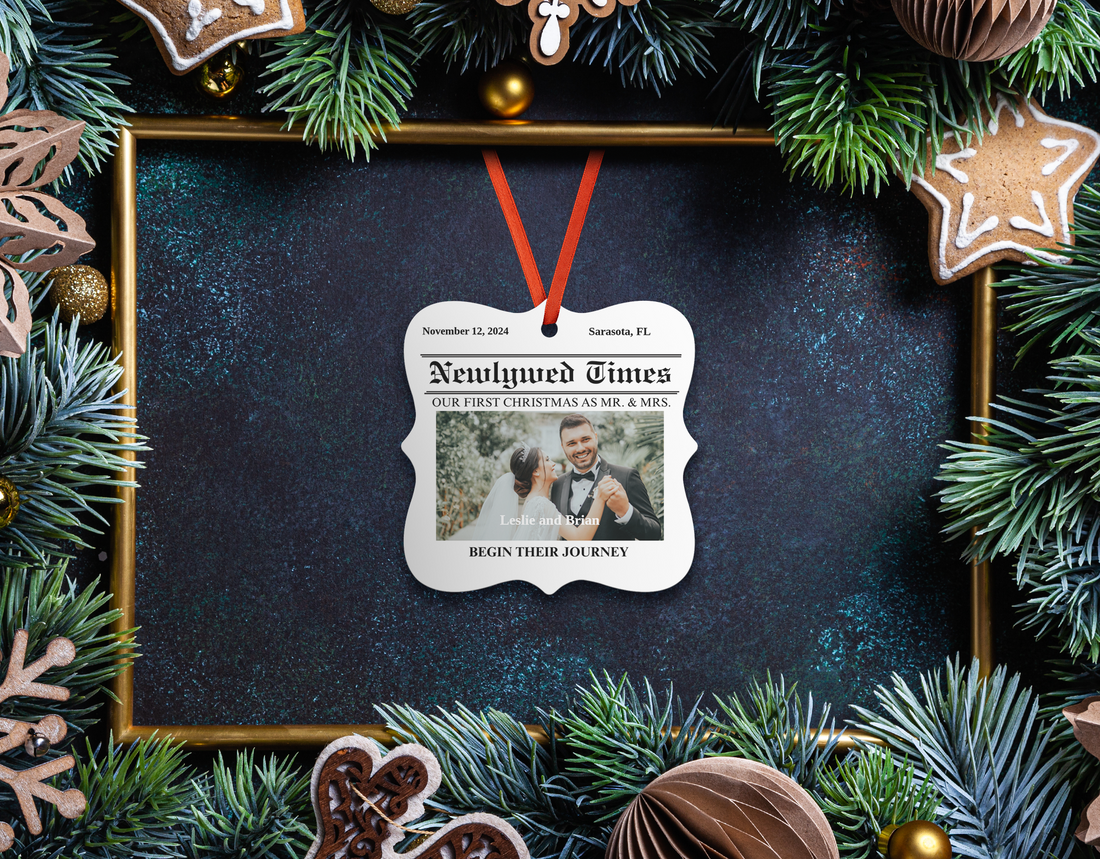 Personalize Mr. & Mrs. "Our First Christmas" Square Ornament