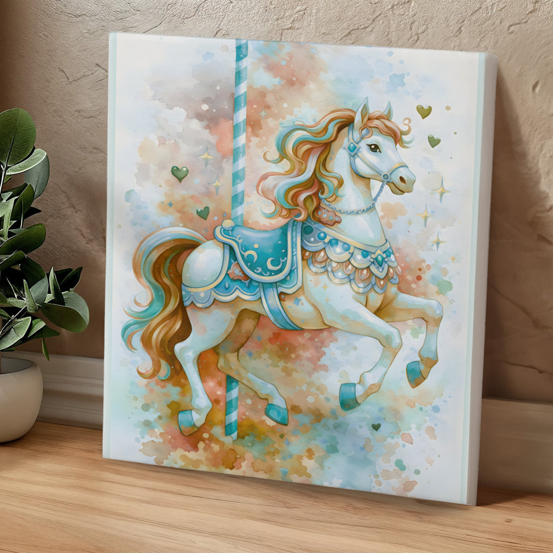 Carousel Horse Canvas Art, Nursery Wall Decor for Kids, Playful Kids Room Wall Art, Vibrant Animal Canvas, Gift for Children