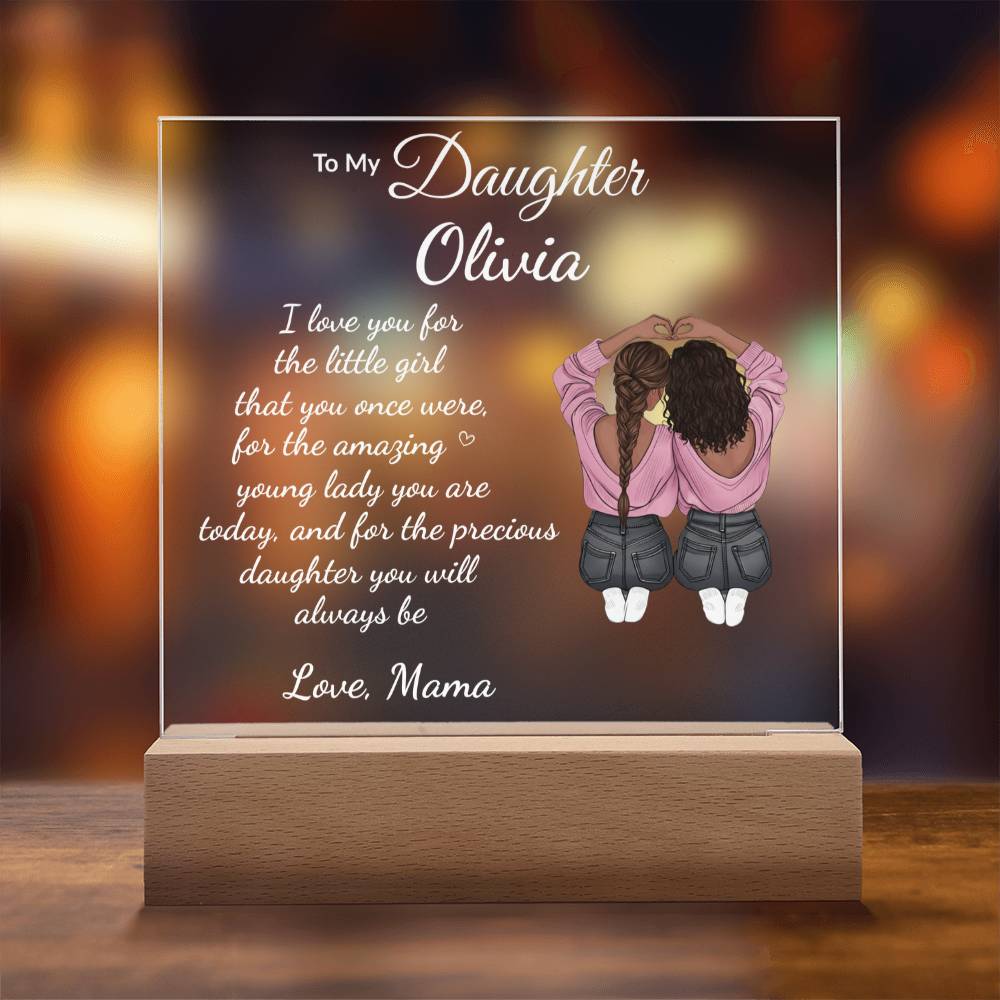 Personalized Acrylic Plaque with LED Base, Customizable Gift for Daughter, Premium Acrylic Nite Light