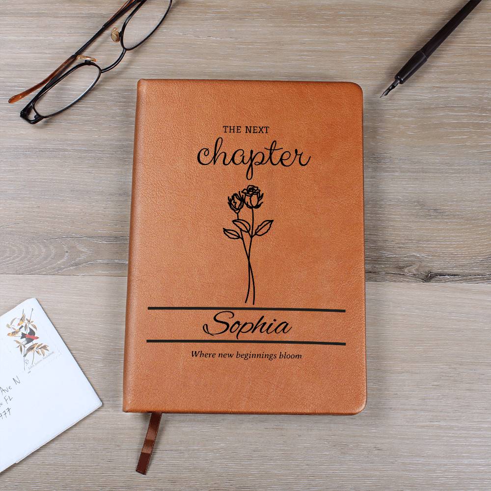 Personalized Graduation Leather Journal with Birth Flowers, Vegan Notebook Gift, Custom Name, Inspirational Quote