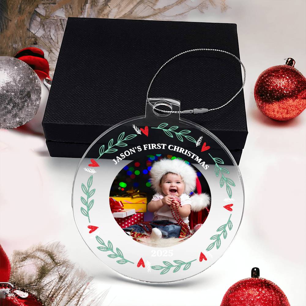 Personalize "Baby's First Christmas" Photo Acrylic Ornament!