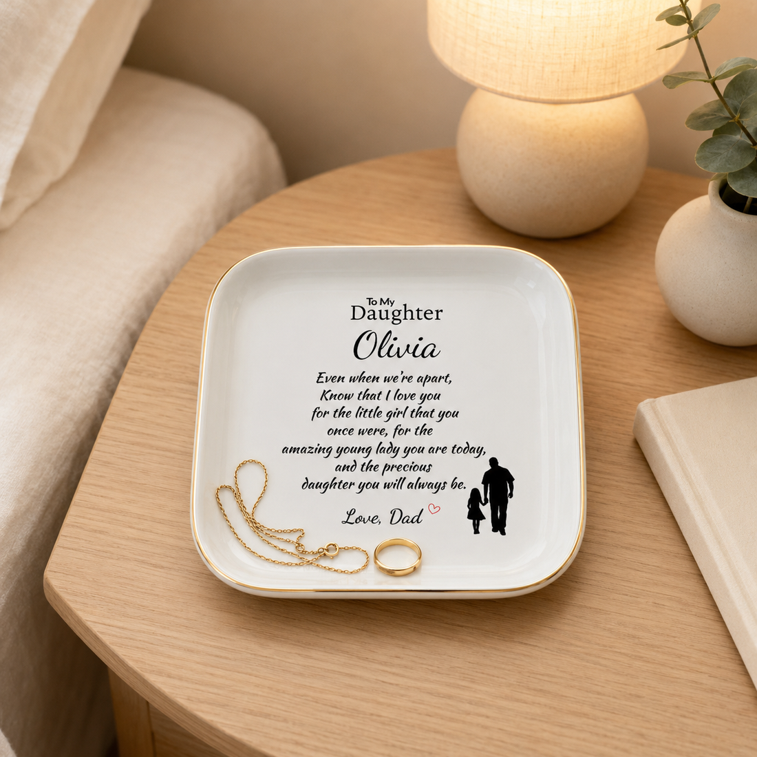 Personalized Daughter Jewelry Dish from Dad – Custom Name Ring Dish