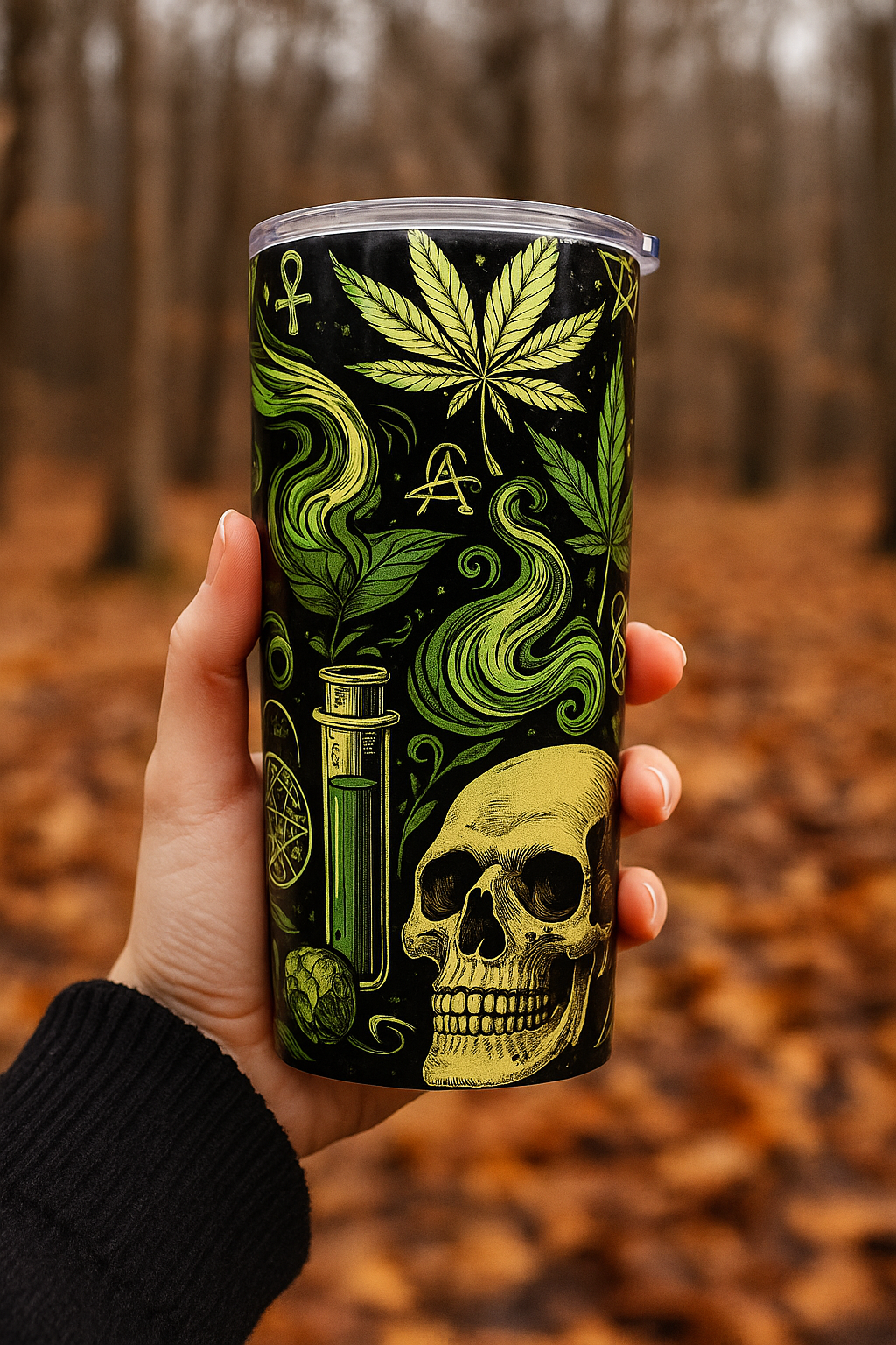 Skull & Leaf Design Stainless Steel Tumbler - 20oz