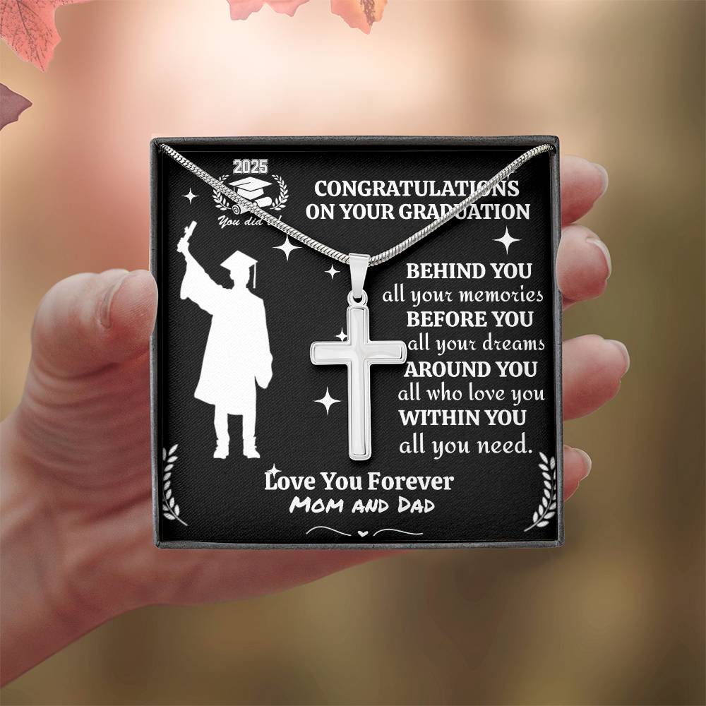 Personalized To My Son/Grandson/Nephew "Congrats 2025 Graduate" Cross Necklace