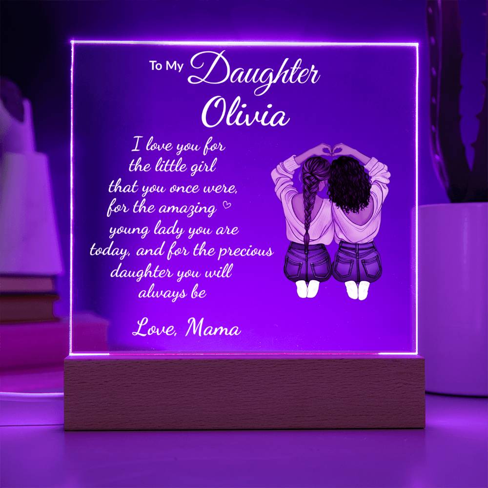 Personalized Acrylic Plaque with LED Base, Customizable Gift for Daughter, Premium Acrylic Nite Light