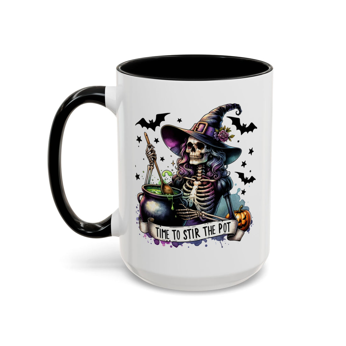 Halloween Witch Skeleton "Stir the Pot" Ceramic Mug - Custom Accent